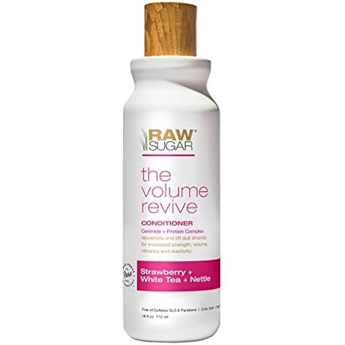 RAW SUGAR THE VOLUME REVIVE CONDITIONER STRAWBERRY + WHITE TEA + NETTLE, 18 FL OZ. COLOR SAFE VEGAN CONDTIONER - Image 1